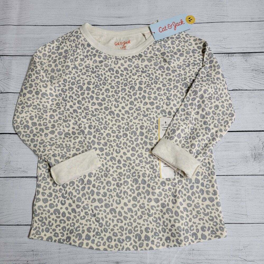 Cat & Jack Double-Knit Long Sleeve Shirt Girls Size Small (6/6X) Animal Print